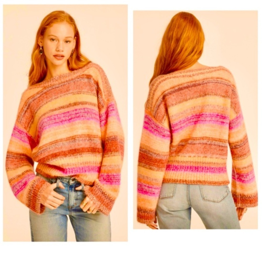 J Crew Wide Sleeve Merino Wool and Alpaca Striped Multicolor Sweater Size S #J47